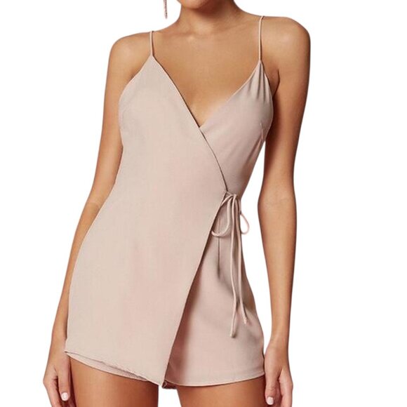 Superdown Jordin Nude Wrap Romper NWT XS Mini Dress Romper Spaghetti Strap - Picture 1 of 4